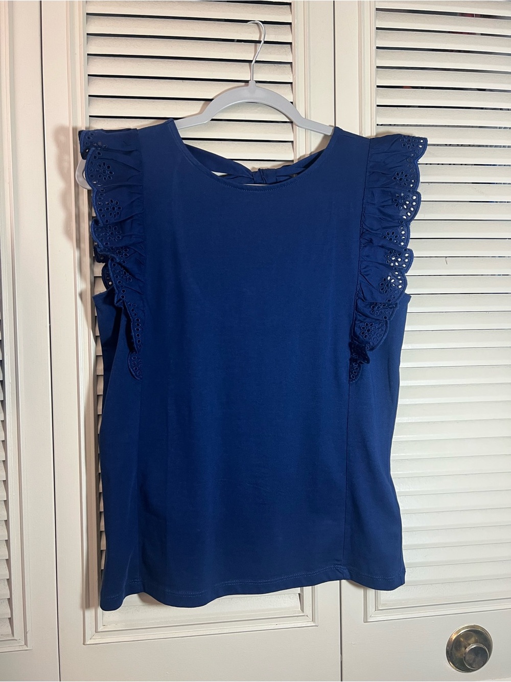 Eyelet flutter-sleeve tank top